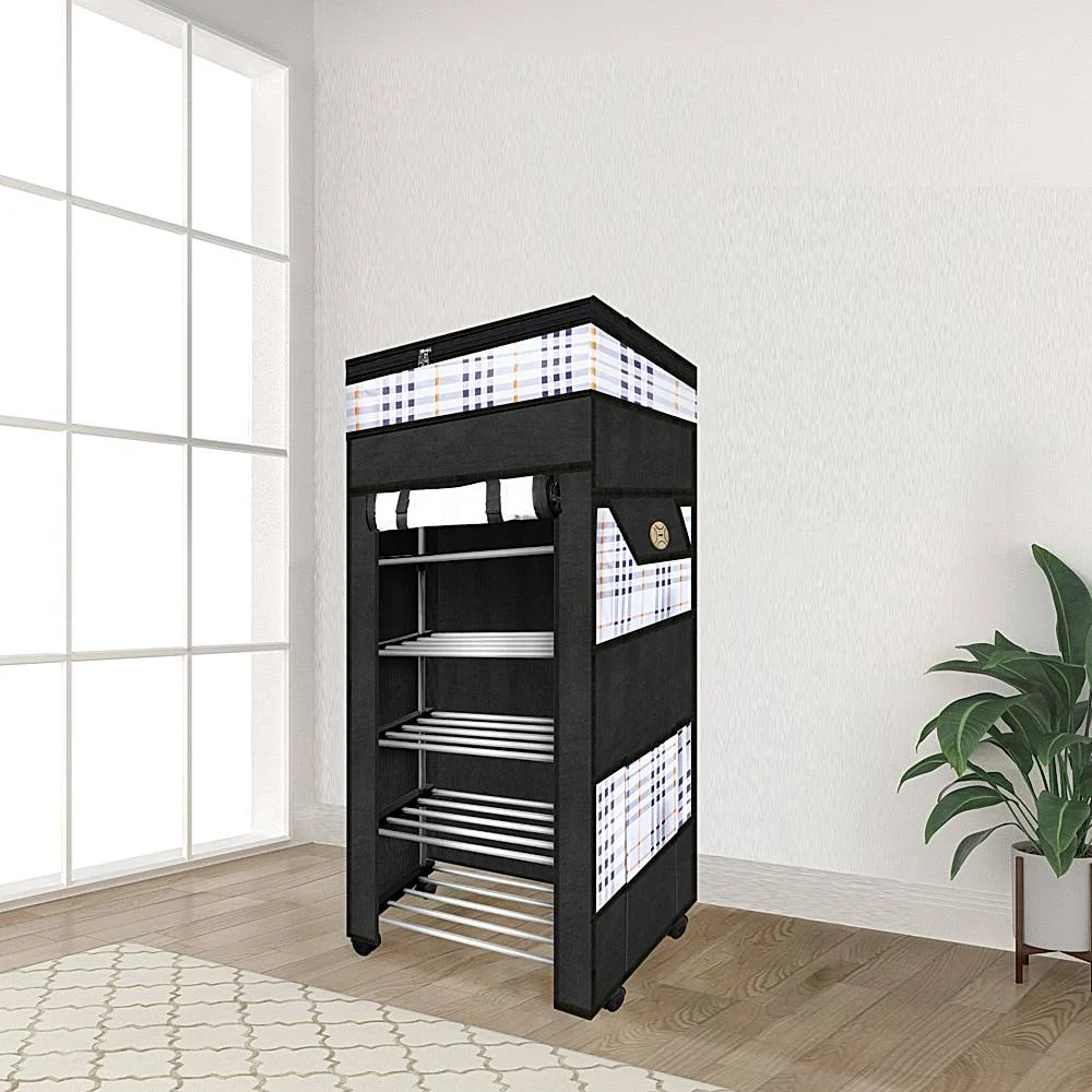 The Next Trend Trendy 5 Shelf Multipurpose Rack With Cover - Black