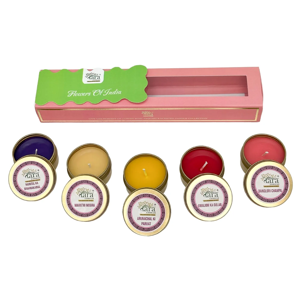 Tara Candles Tin Scented Candle (Flowers of India) - Pack of 5