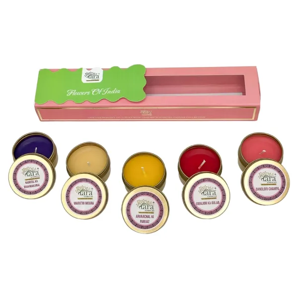 Tara Candles Tin Scented Candle (Flowers of India) - Pack of 5