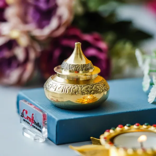 eCraftindia Decorative Brass Sindoor Box - Golden