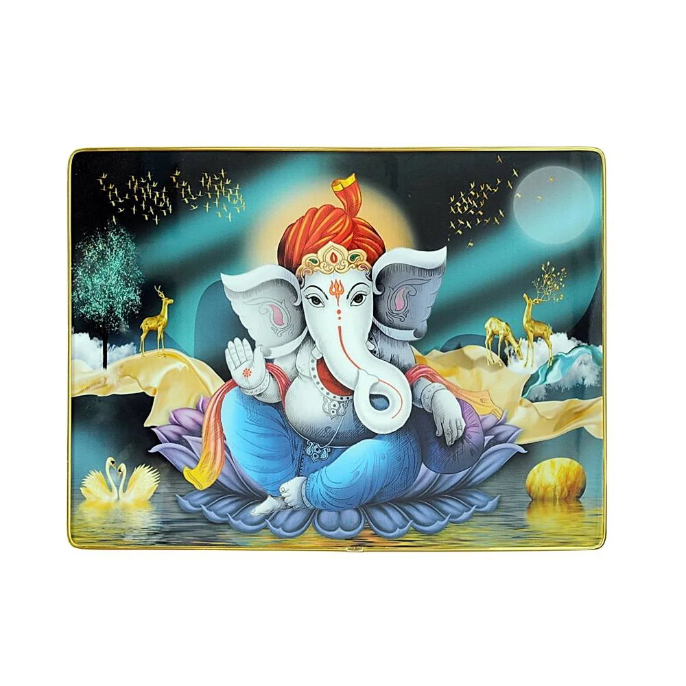 Ganesh On Lotus Resin Laminated Photo Frame ( 12 X 16 Inch )