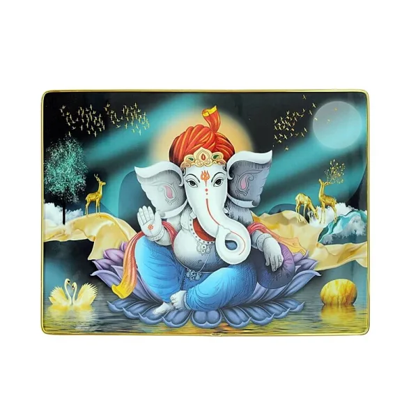 Ganesh On Lotus Resin Laminated Photo Frame ( 12 X 16 Inch )