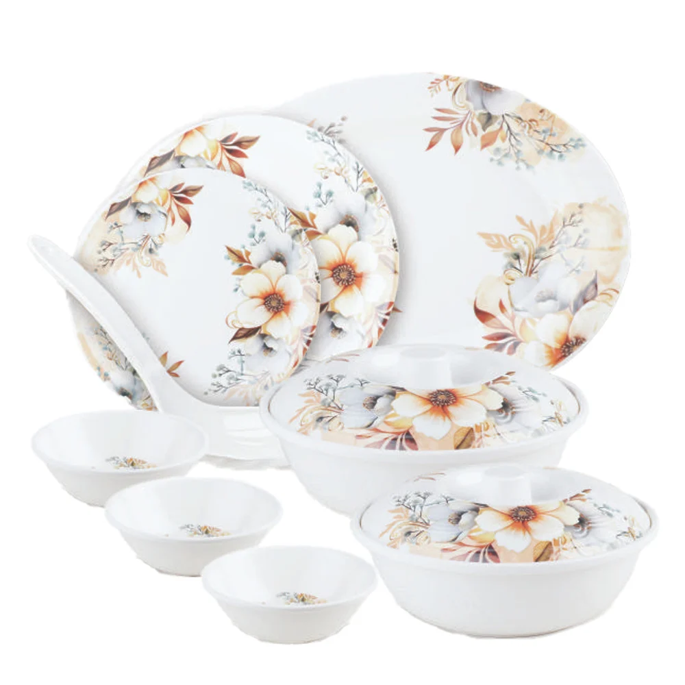Wood & Kemp Melamine Highlife Floral Dinner Set (White) - 32 Pieces