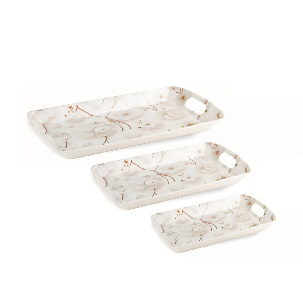 Wood & Kemp Melamine Red Chilly Serving Tray (White) - Set Of 3