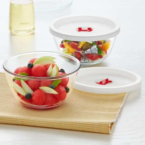 Borosil Tuff Round Glass Bowl With Lid (750 ml) - Set Of 2