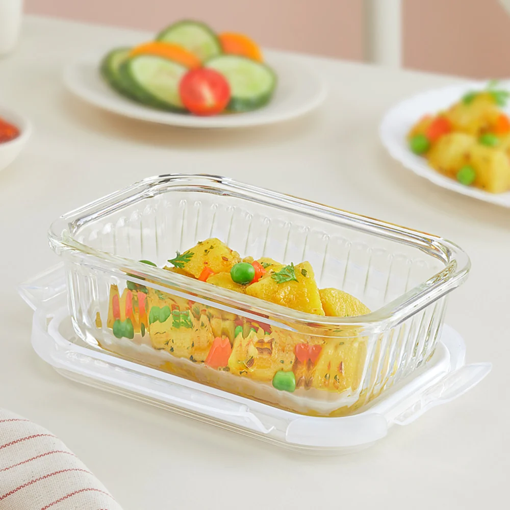 Borosil Klip & Store Rectangle Glass Container - (370 ml)