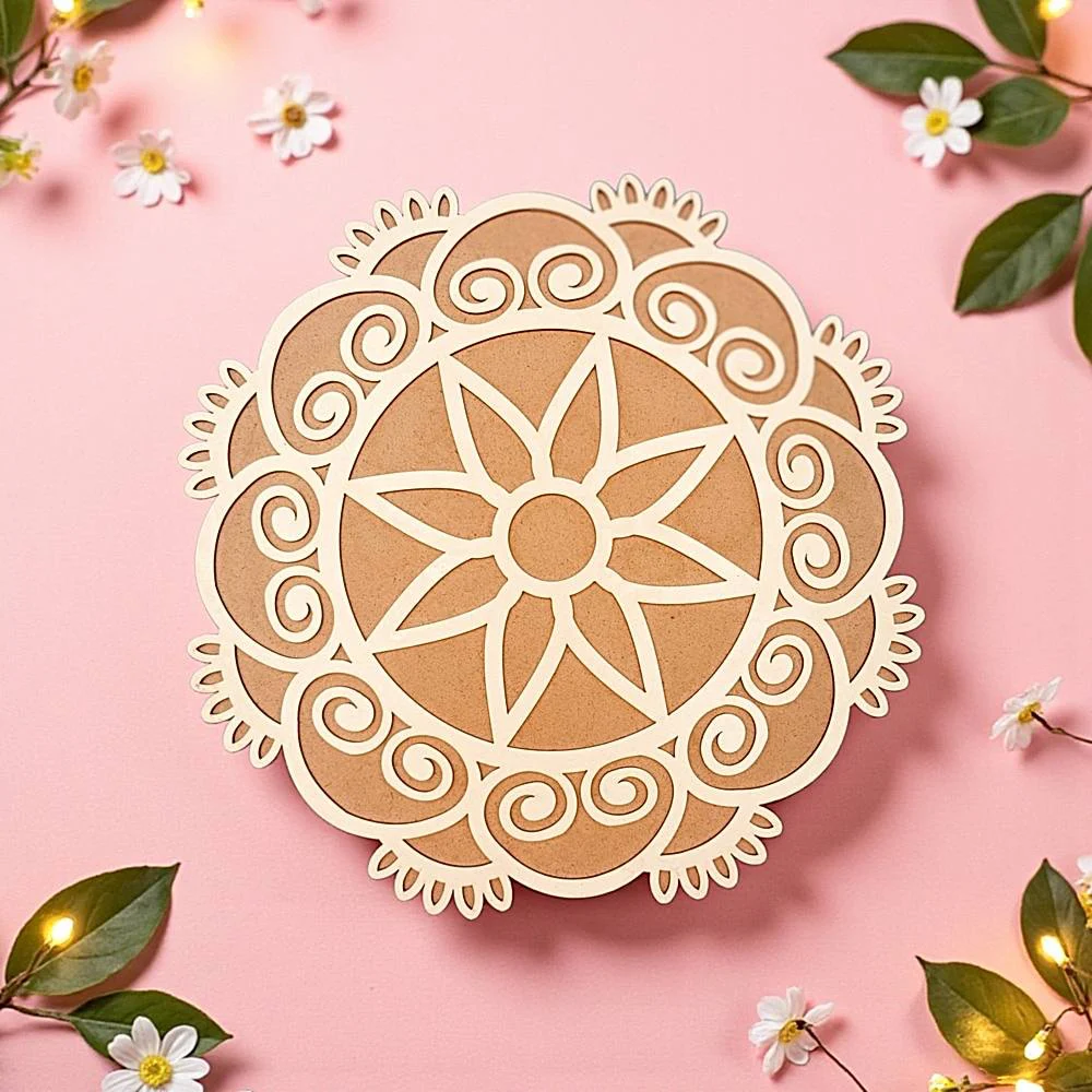 House Of Festivals MDF Beautiful Ethnic Pattern Rangoli Stencil - 12 Inch