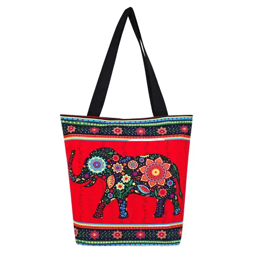 Sabhyata Elephant Design ST150-04 Tote Bag (Red)