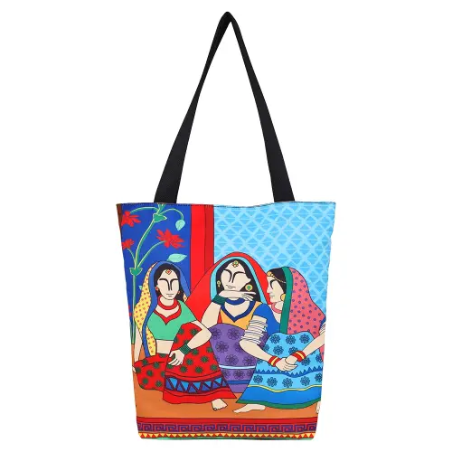 Sabhyata Three Ladies Design ST150-11 Tote Bag (Blue)