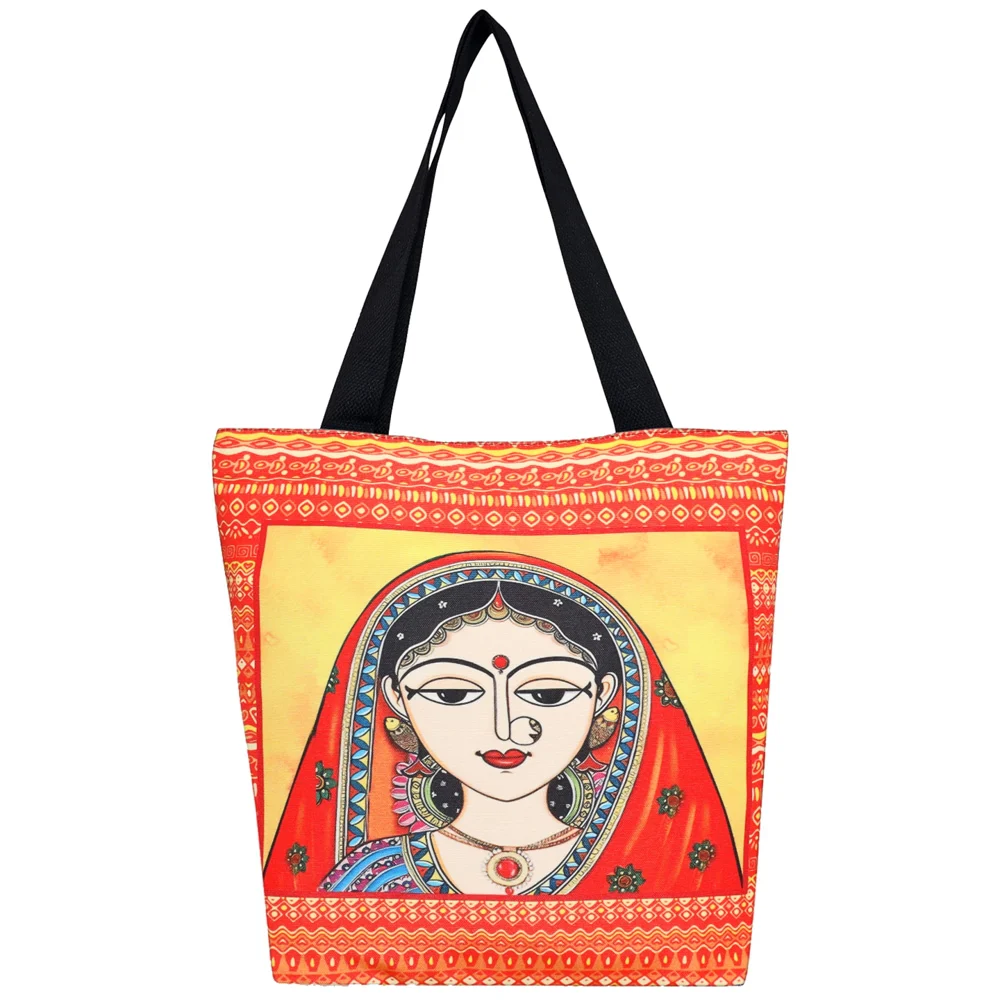 Sabhyata Ghunghat Lady Design Tote Bag (ST150-01) - Orange