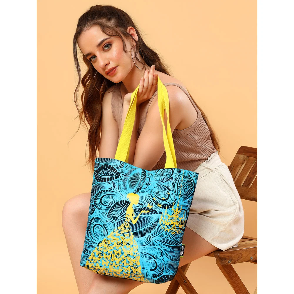 Kanvas Katha Printed Tote Bag (10) - Black & Blue