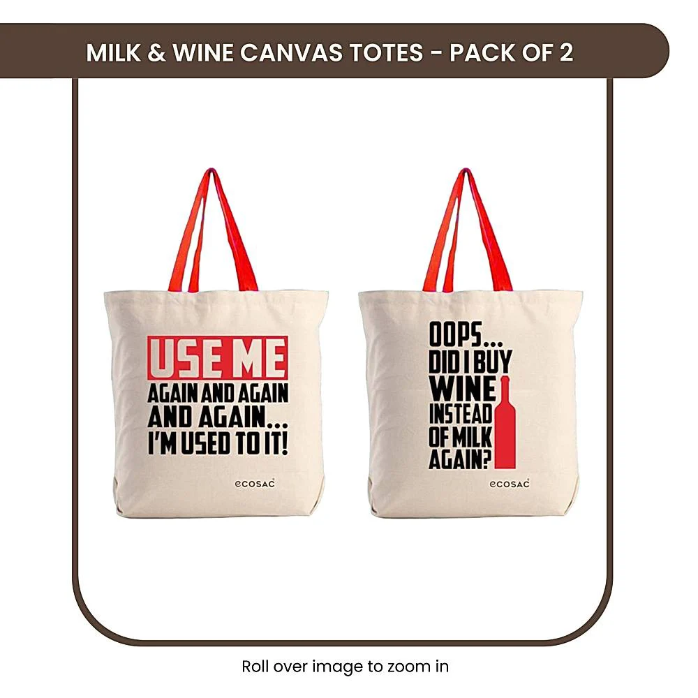 Ecosac Printed Use Me Again Tote Bag (Off White) - Set Of 2