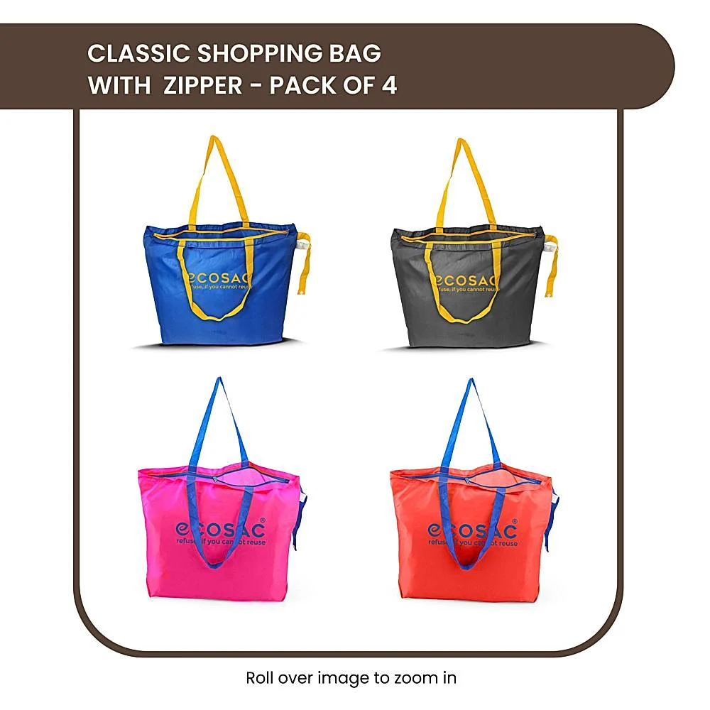 Ecosac Foldable Zipper Shopping Bag (Multicolour) - Set Of 4