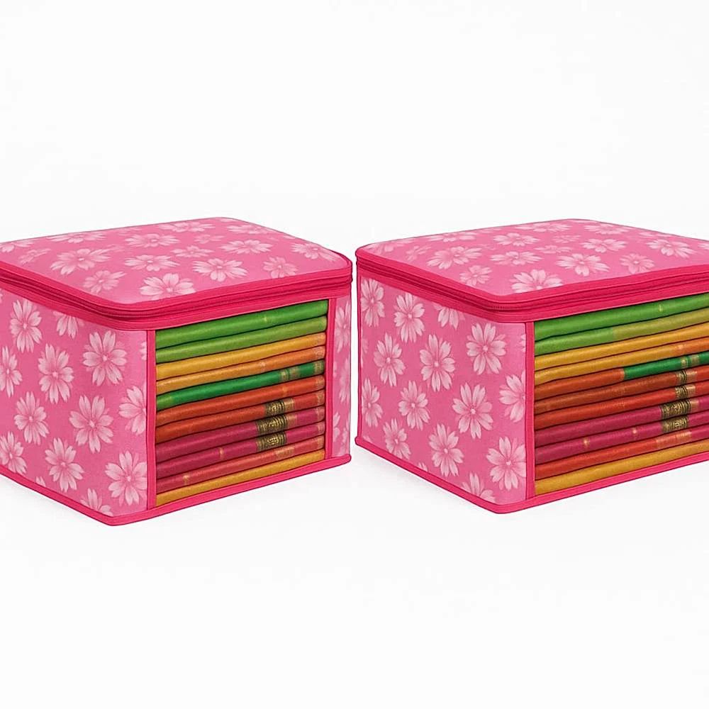 VAA Floral Saree Cover Big (Pink) 53×36 cm - Set of 2