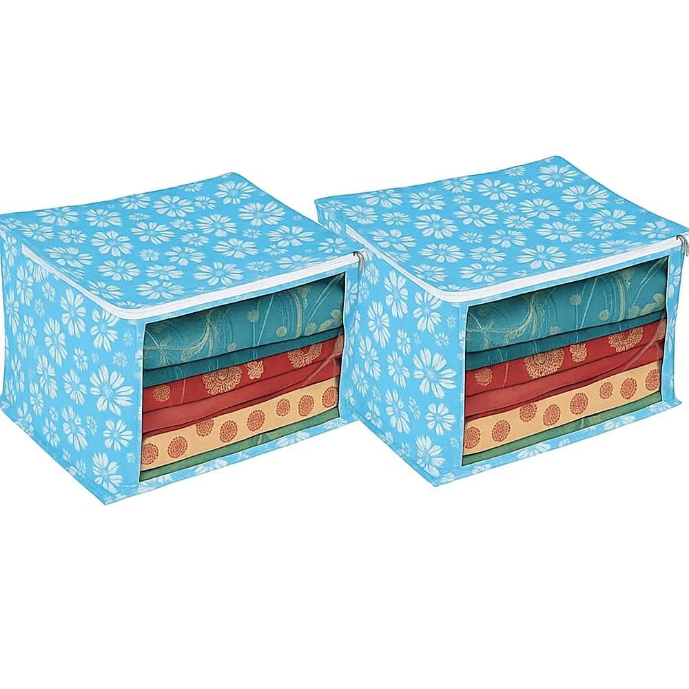 VAA Floral Saree Cover Big (Blue) 53×36 cm - Set of 2