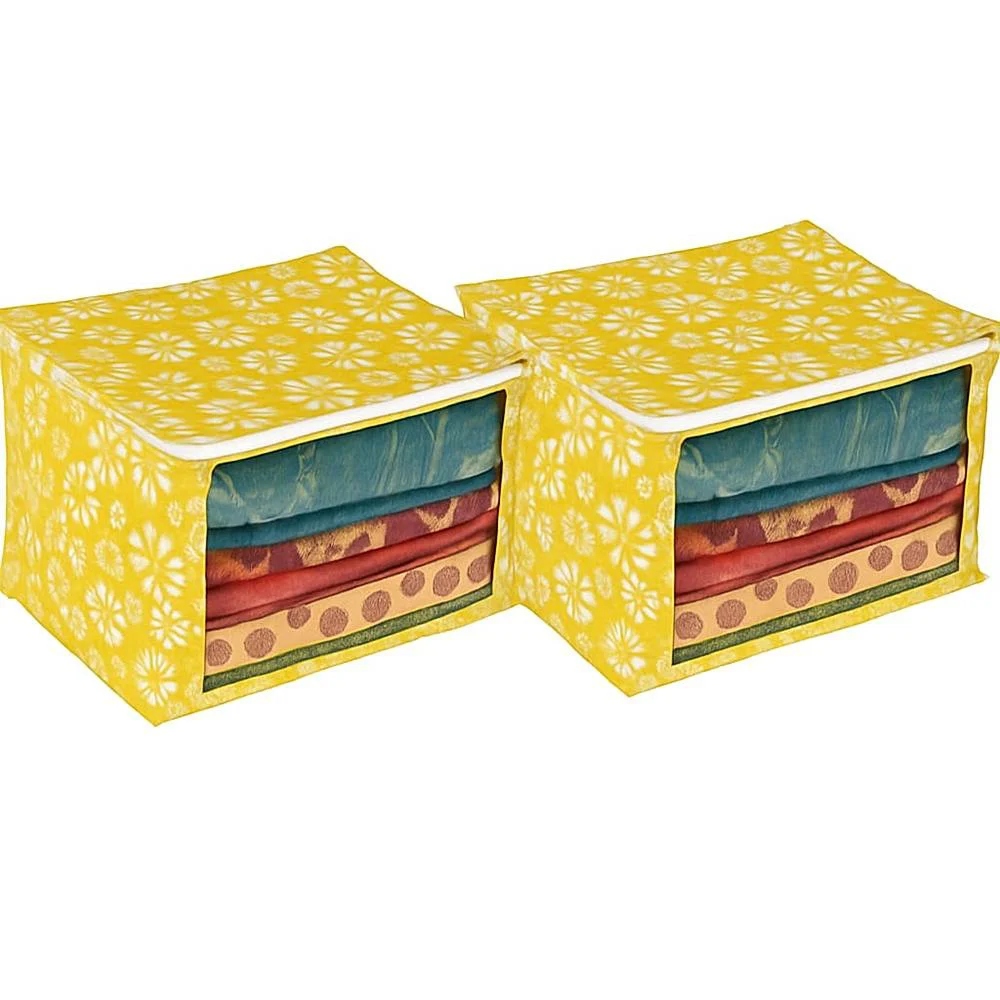 VAA Floral Saree Cover Big (Yellow) 53×36 cm - Set of 2