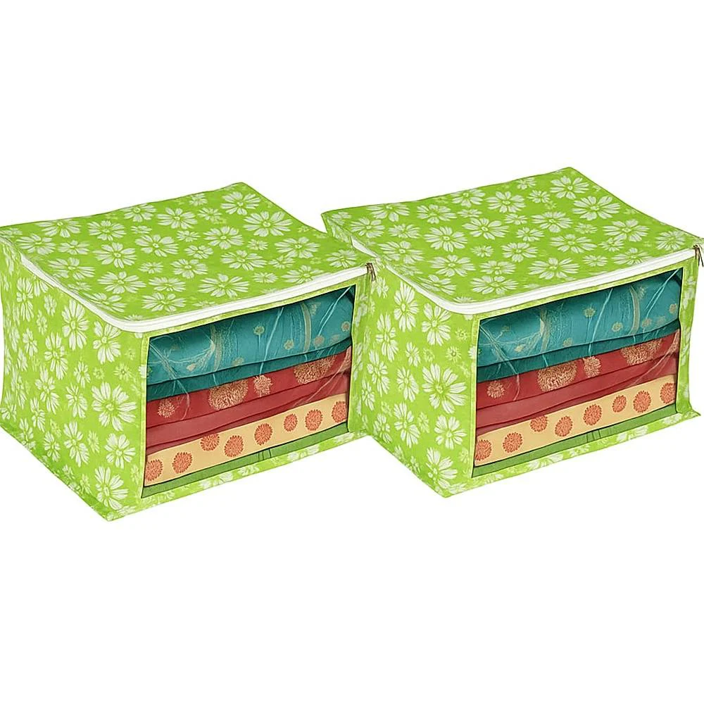 VAA Floral Saree Cover Big (Green) 53×36 cm - Set of 2