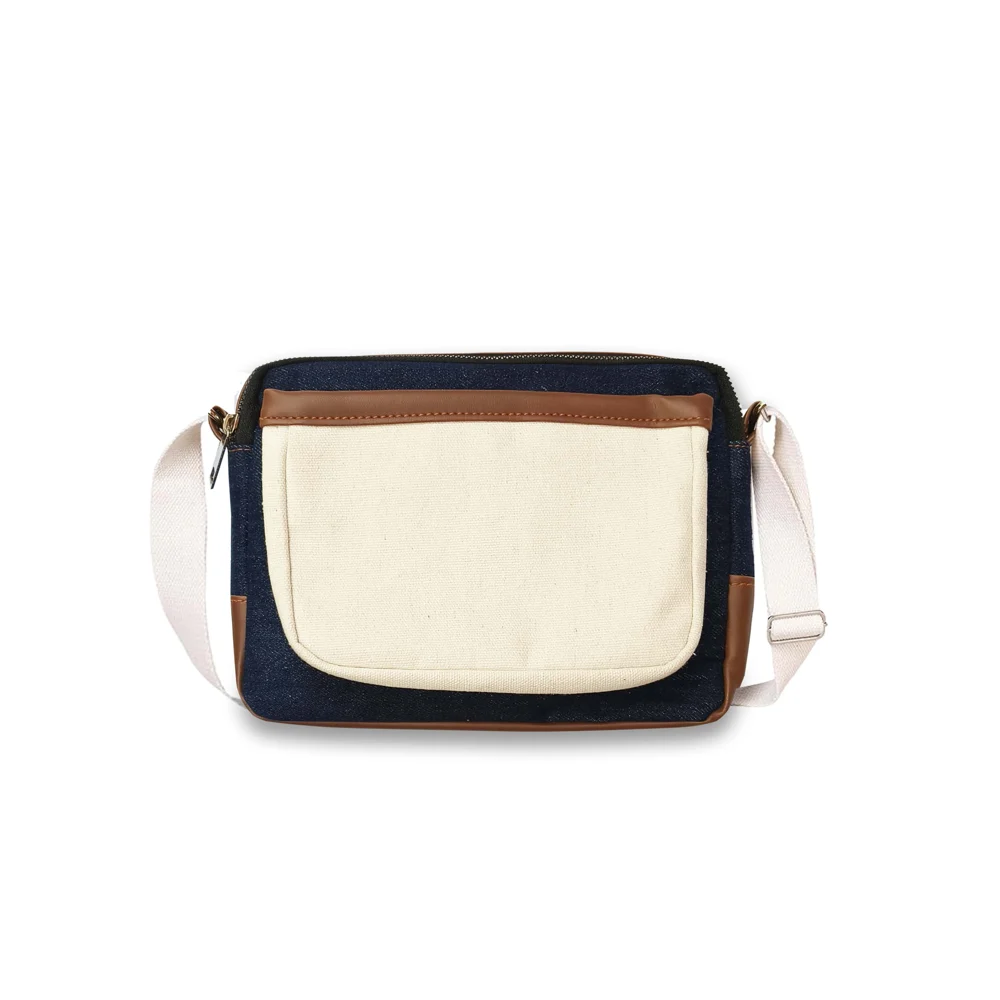 The Purani Jeans Terra Denim Sling Bag - Blue & Off White
