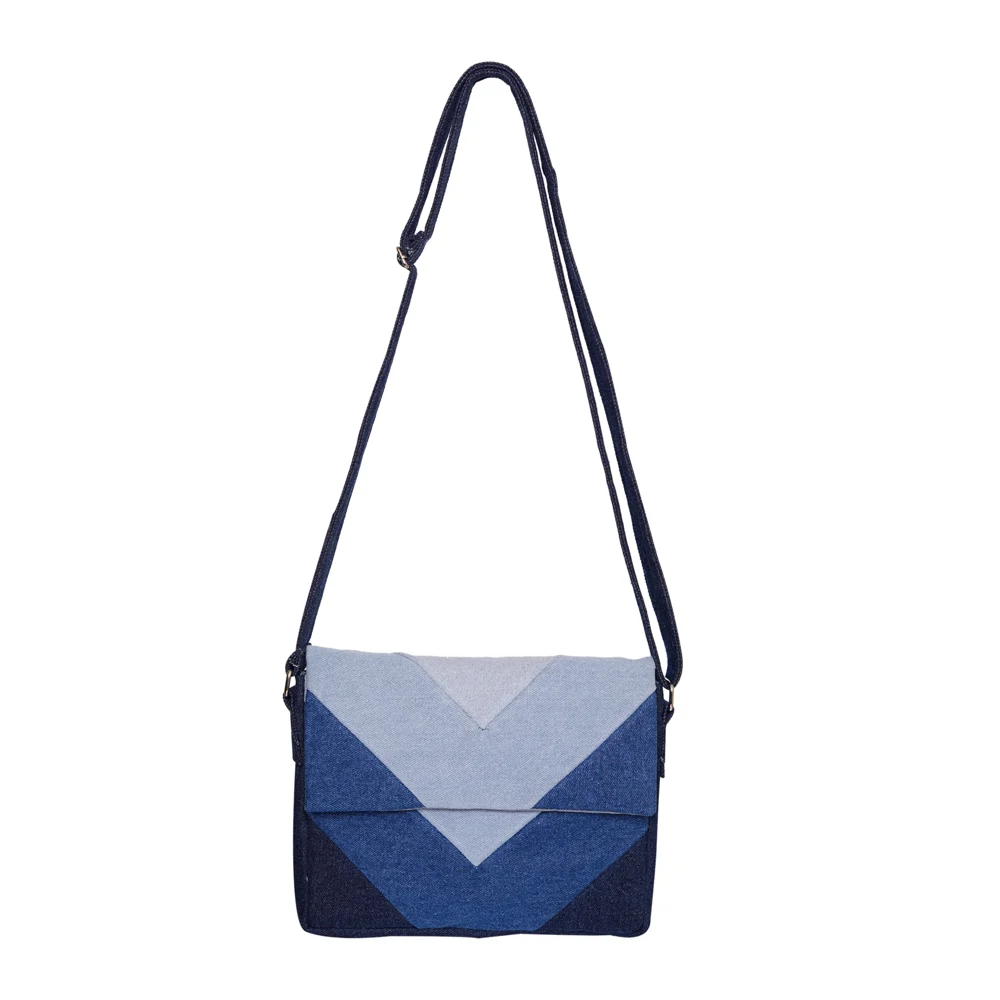 The Purani Jeans Denim V Stripes Sling Bag - Blue
