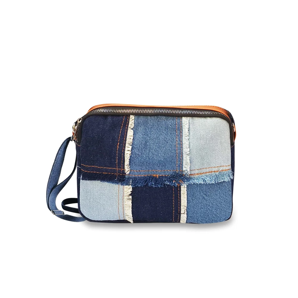 The Purani Jeans Frayed Denim Sling Bag - Blue