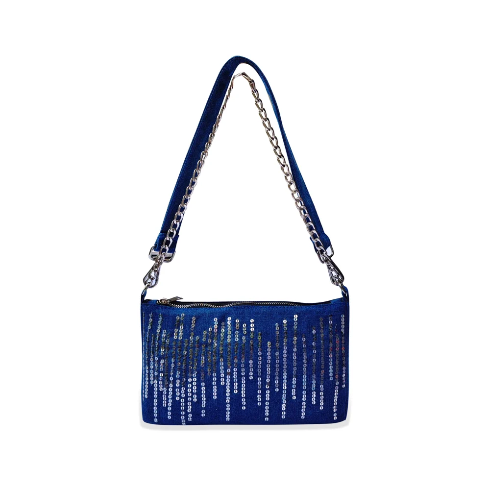 The Purani Jeans Denim Bling Shoulder Purse - Blue