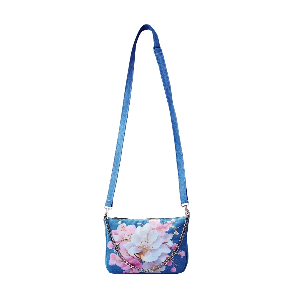 The Purani Jeans Denim Floral Shoulder Purse - Blue