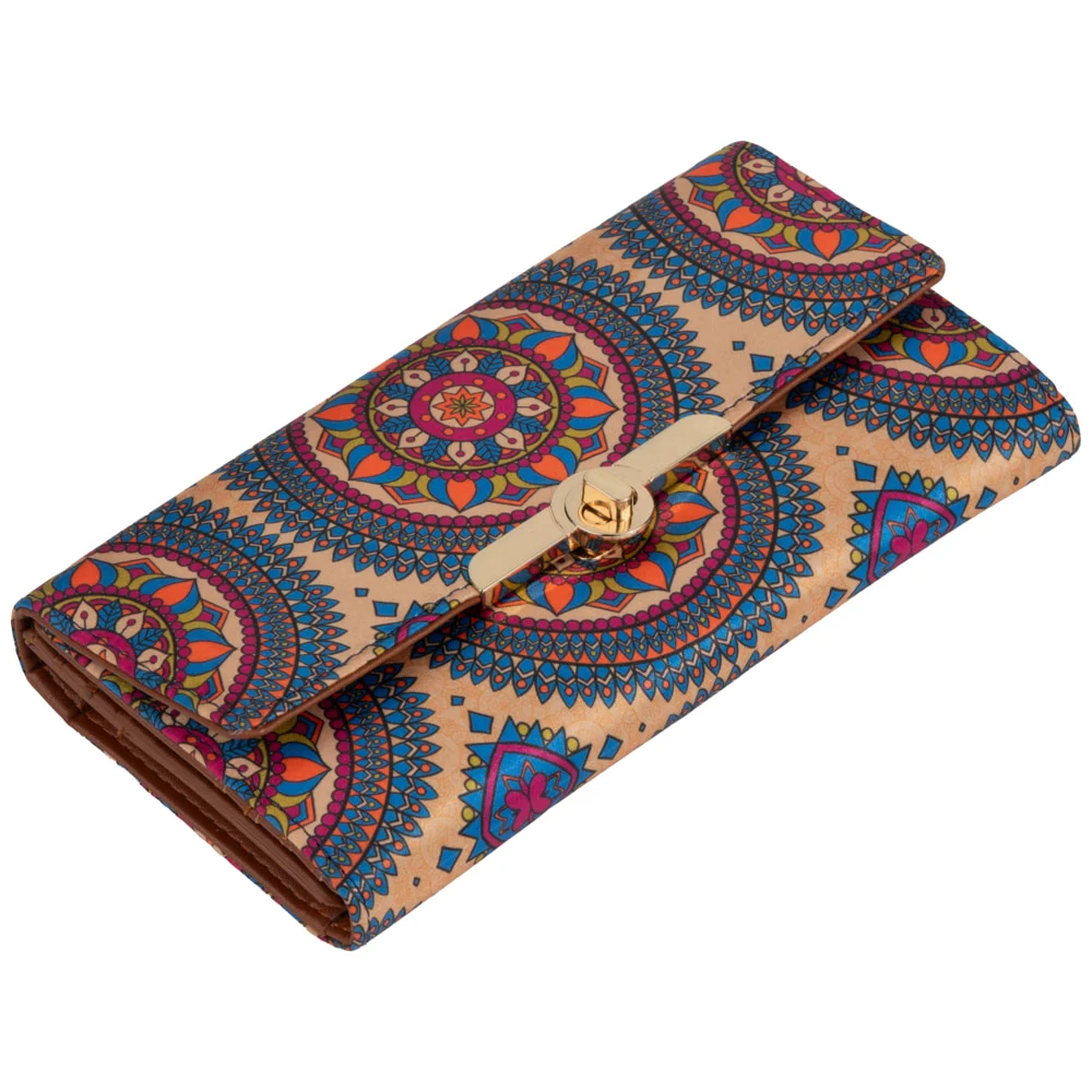 Sabhyata Lotus Mandala Design 3 Fold Long Wallet SW06-27 Multicolour