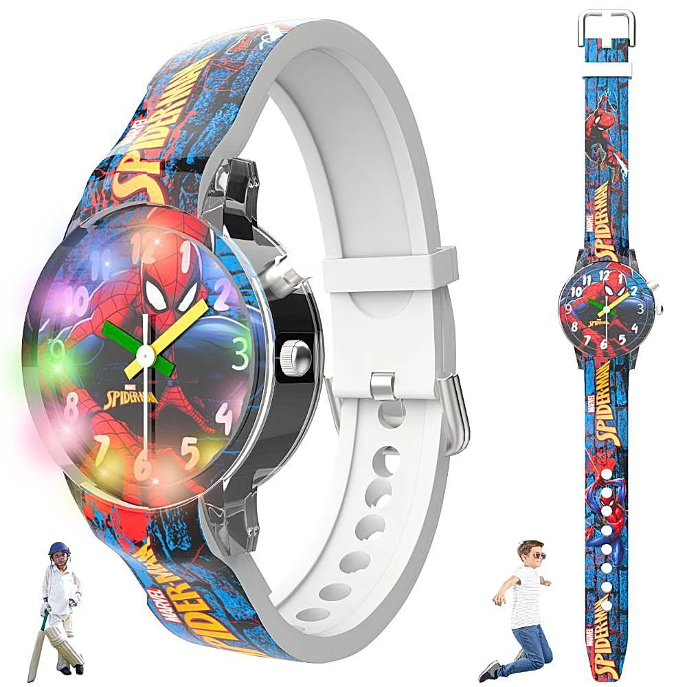 Disney Spider-Man Round Analog Watch for Kids with LED Light (3-12 Years)