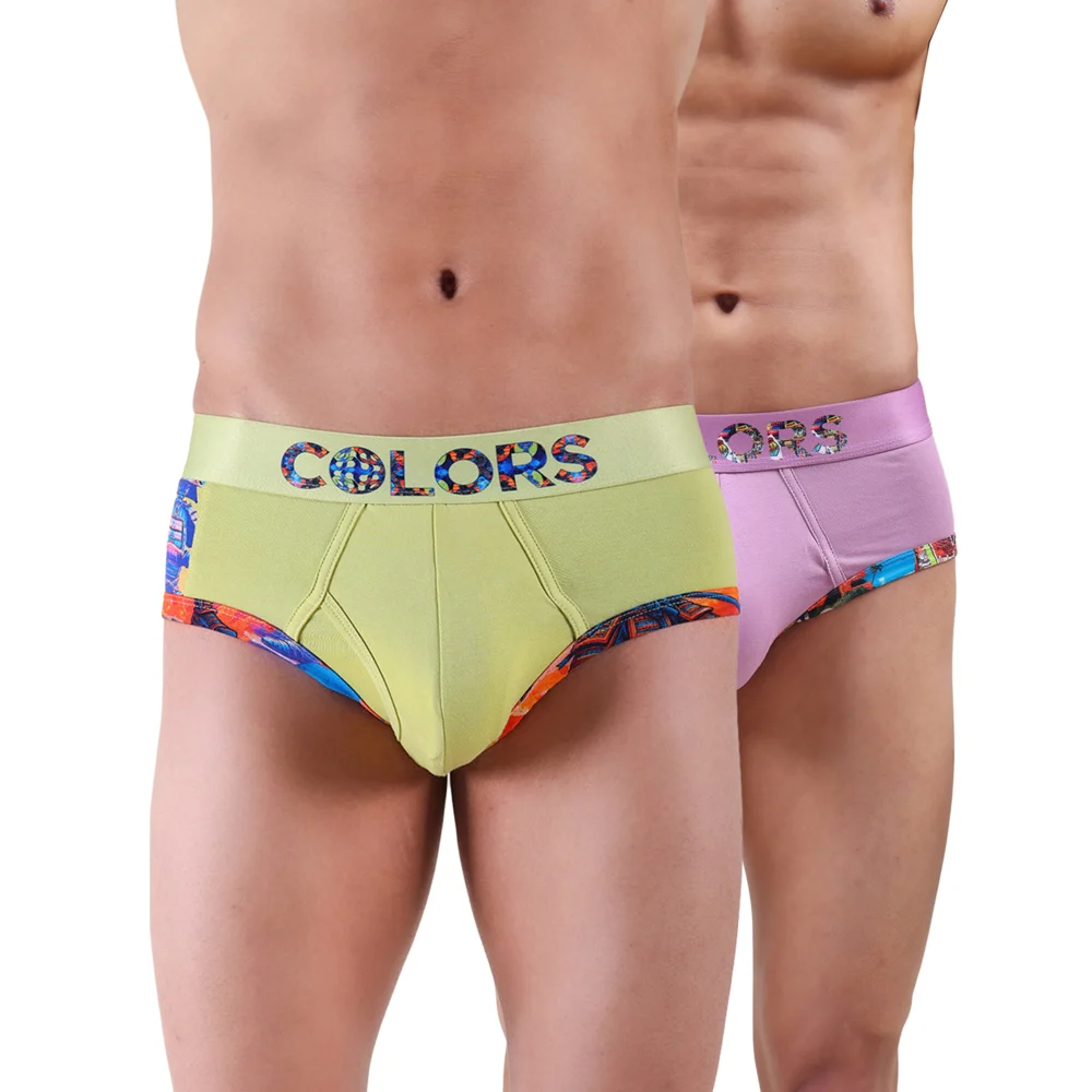 Rupa Colours Men's Brief (100 cm) - Light Green & Rose Pink (2XL)