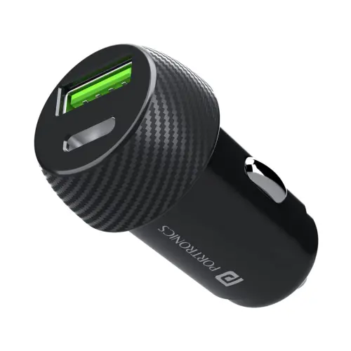 Portronics 20W Car Charger With Dual Output (PD+QC) - Black
