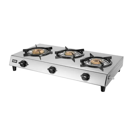 Glen Stainless Steel LPG Stove 1036  HF Brass Burner - Silver