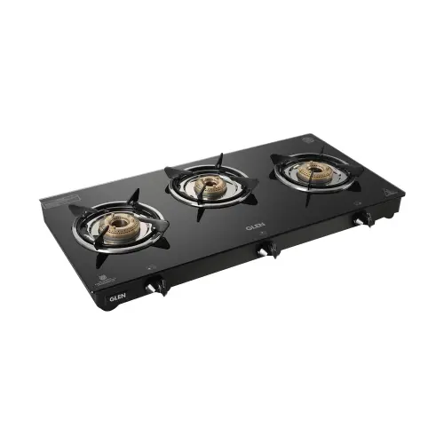 Glen Glass Top LPG Stove 1030 Brass Burner - Black