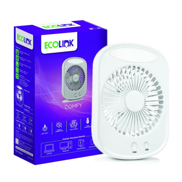 Ecolink By Philips Comfy Portable Usb Fan & Led Light White