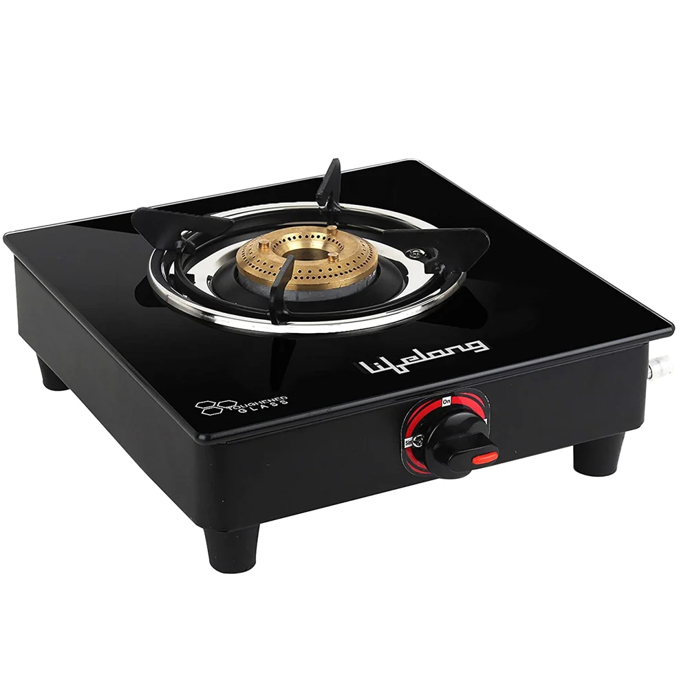 Lifelong Single Burner Glass Manual Gas Stove (LLGS201) - Black