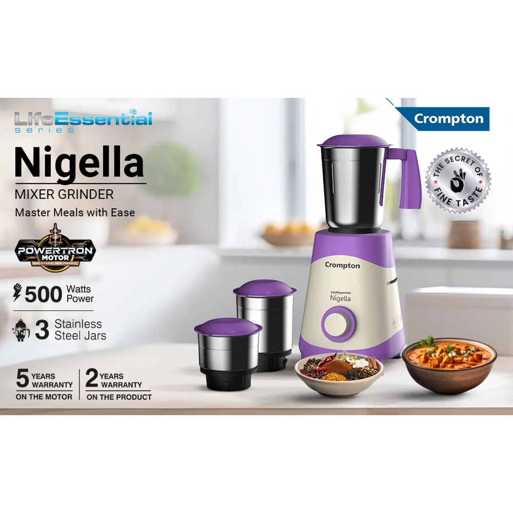 Crompton Nigella Mixer Grinder 500 W (3 Jars) - Purple