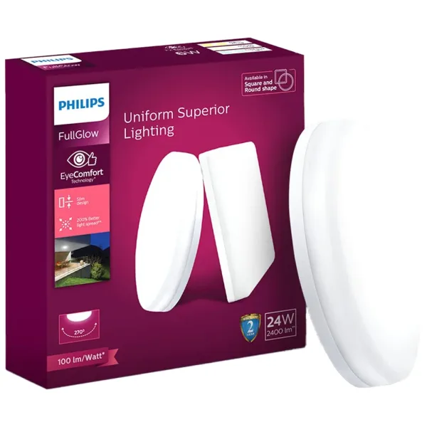 Philips Rimless Full Surface Glow Round Led Light (Crystal White) - 24 W