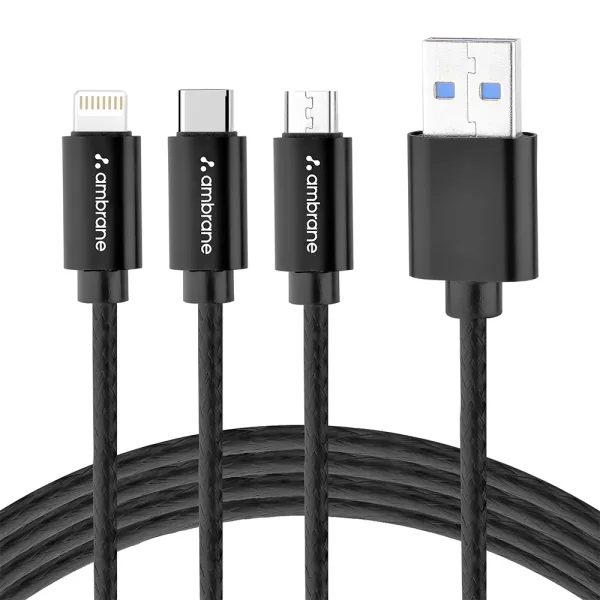 Ambrane 3-In-1 Cable - 1.25M (Black) Trio 11