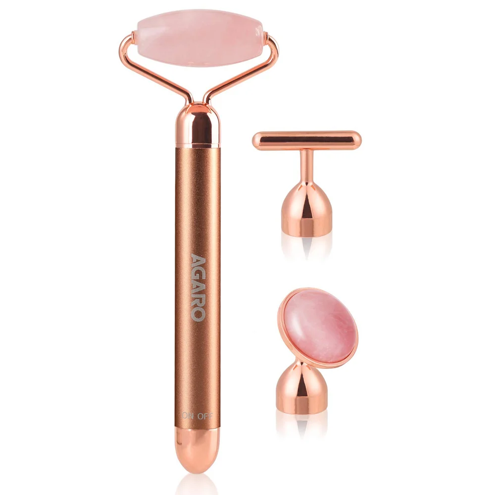 Agaro 3-In-1 Jade Quartz Face Roller - Rose Gold