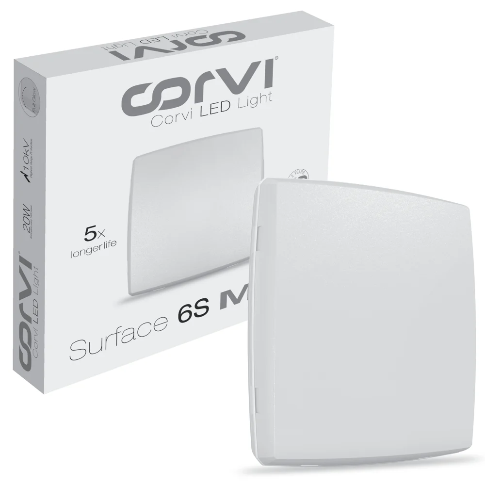 Corvi LED Light Surface 6S Square (Slimmest Dimmable Full Glow) 15W - Easy White