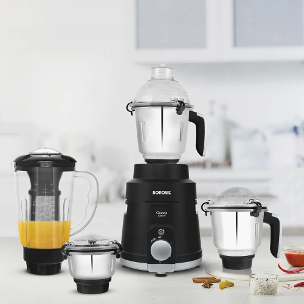 Borosil 4 Jar Electric Mixer Grinder (Black) - 1000 W