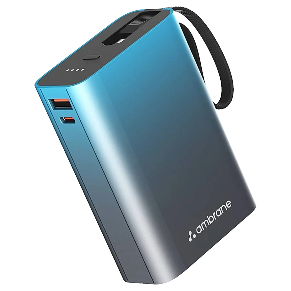 Ambrane MiniCharge 20 Power Bank With In-Built Cable - Black & Blue