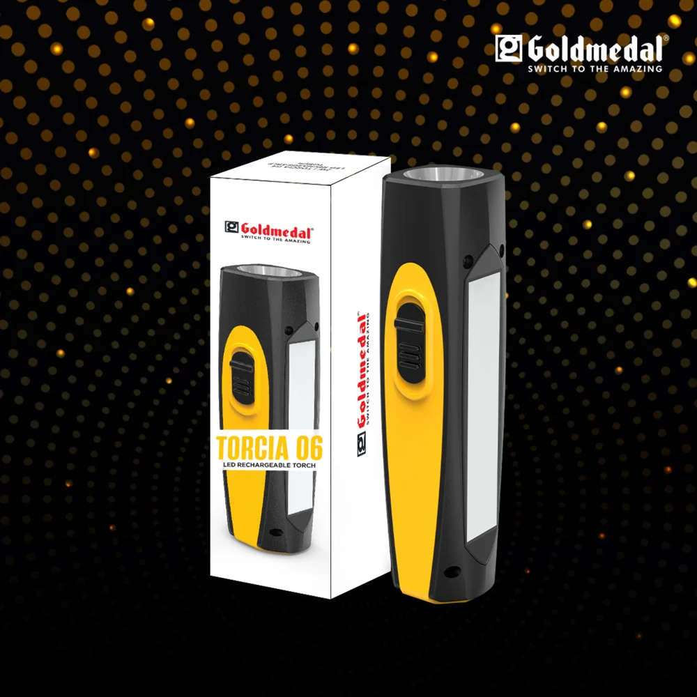 Goldmedal Torcia 06 1+3W LED Rechargeable Torch (Yellow)