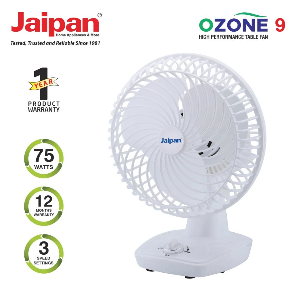Jaipan Ozone Plus Table Fan 12 Inch (White)