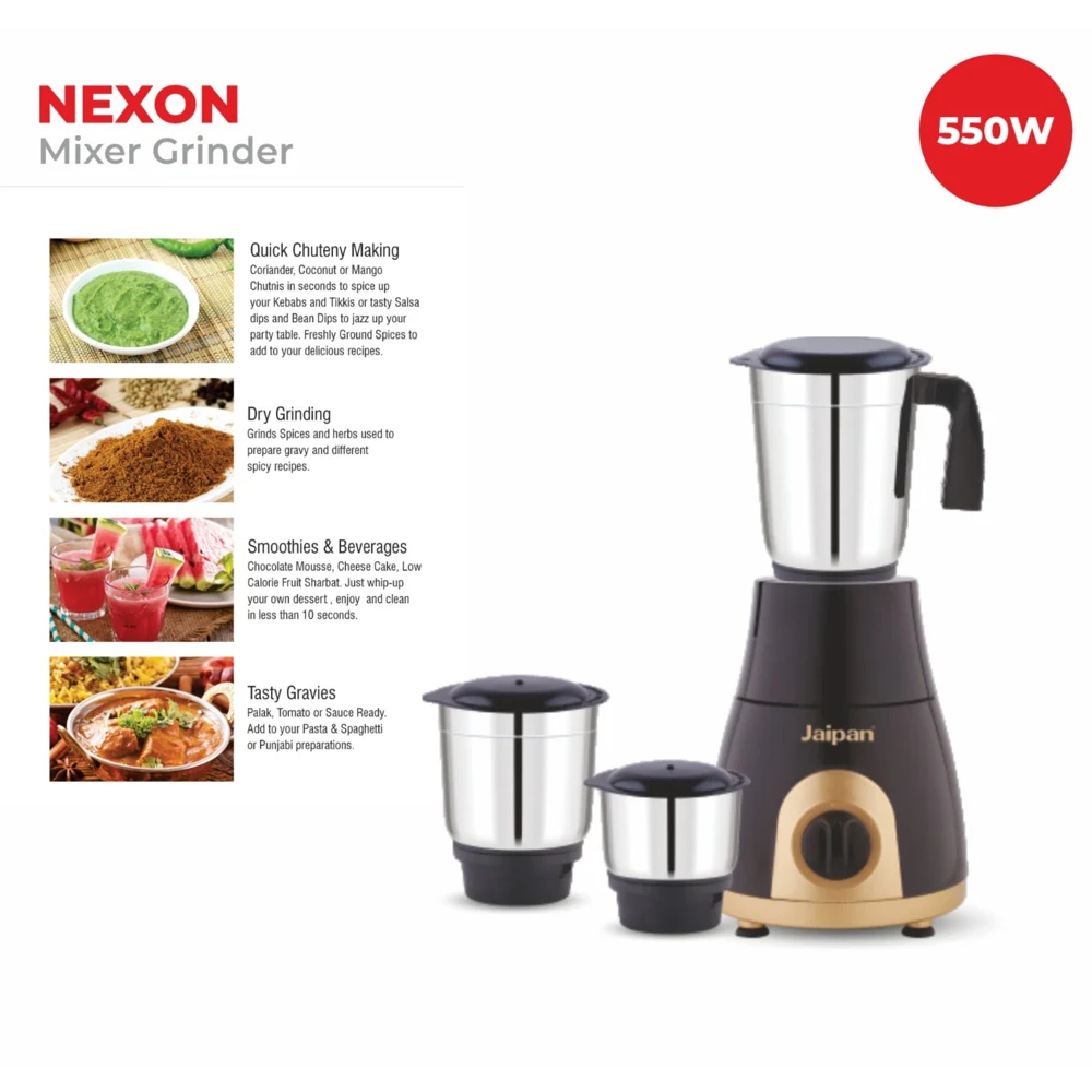 Jaipan 550W Nexon Mixer Grinder (Black & Metallic gold)
