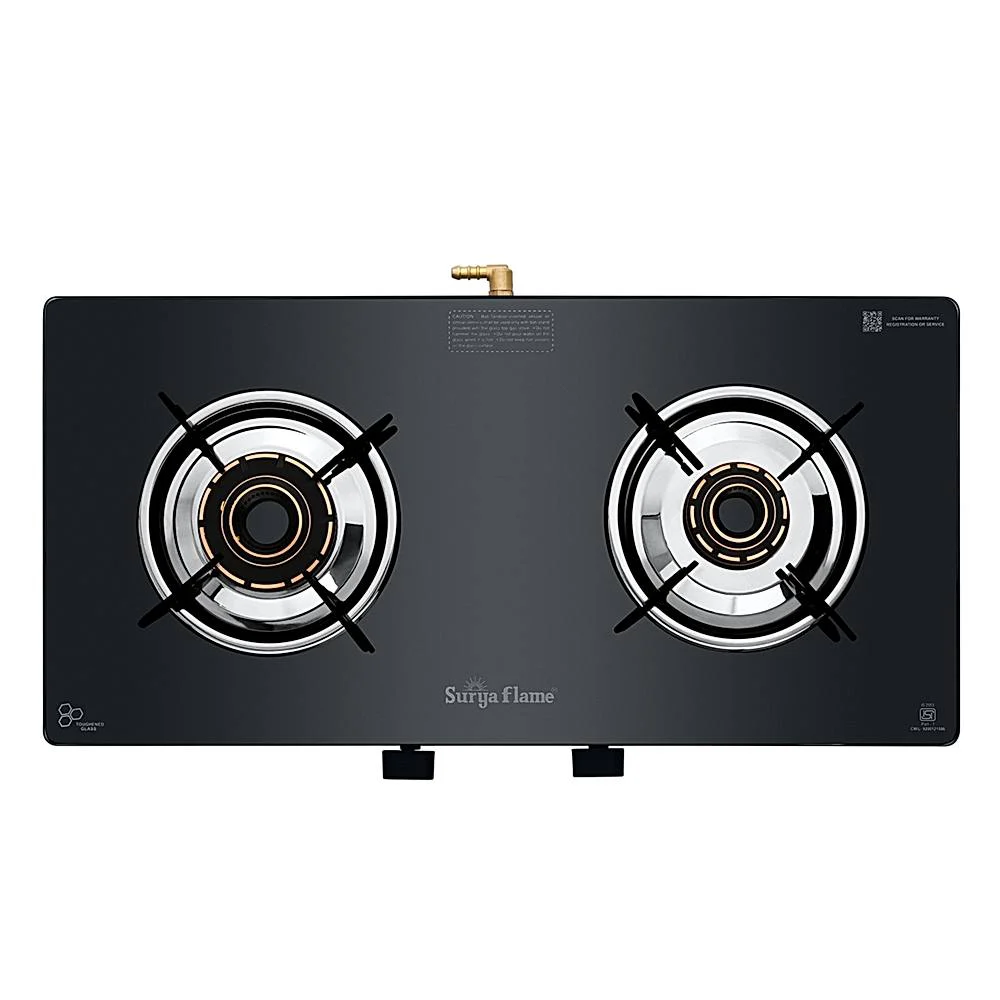 Surya Flame Xperia 2 Burner Glass Top Gas Stove (Black)