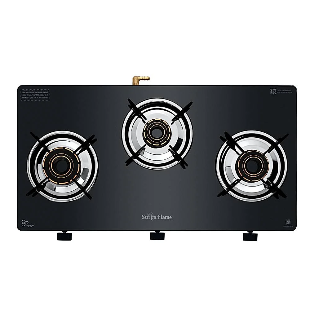 Surya Flame Xperia 3 Burner Glass Top Gas Stove (Black)