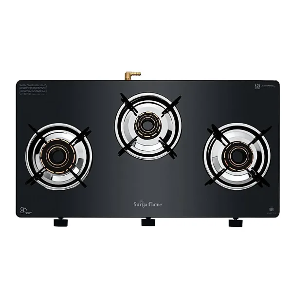 Surya Flame Xperia 3 Burner Glass Top Gas Stove (Black)