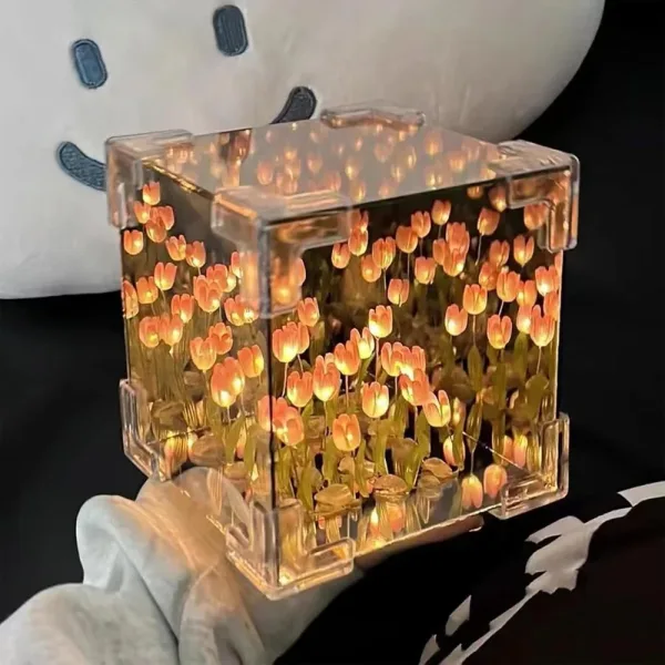 DesiDiya Diy Infinity Mirror Tulip Cube Lamp - 20 Led Flower Lights