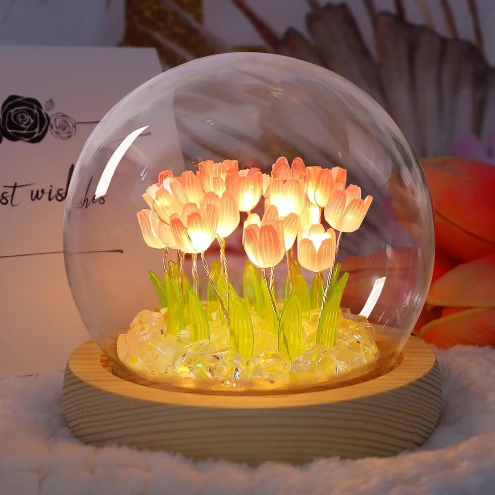 DesiDiya Romantic Tulip Night Light Round Lamp - Pink