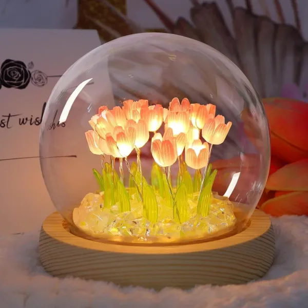DesiDiya Romantic Tulip Night Light Round Lamp - Pink